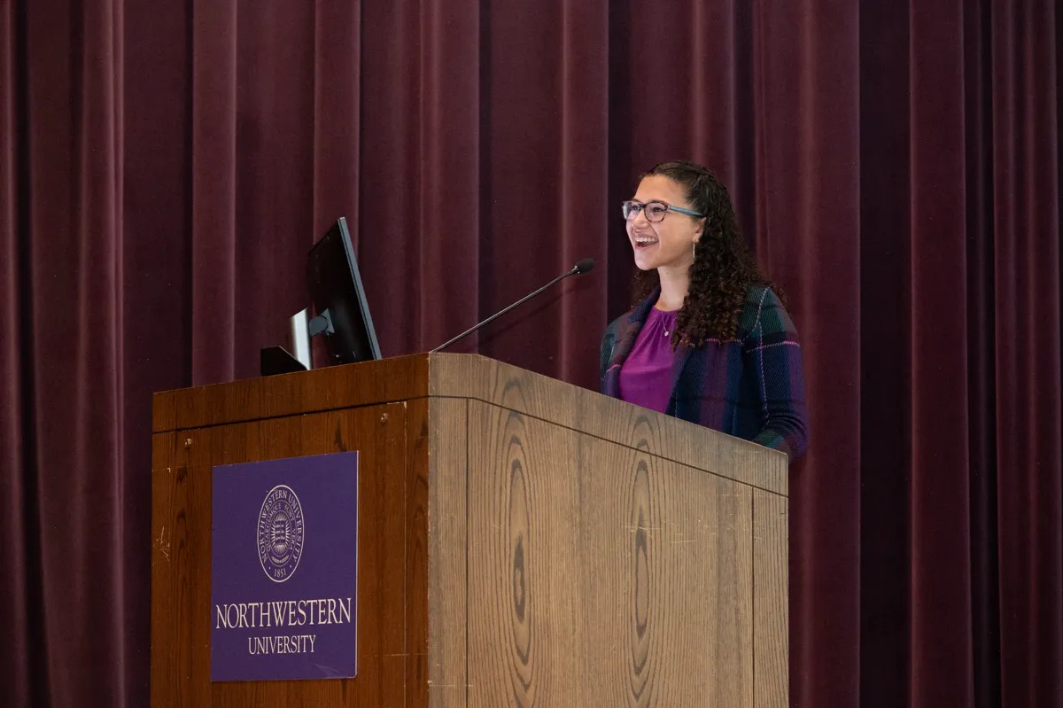 Paige Galperin giving a presentation at Northwestern