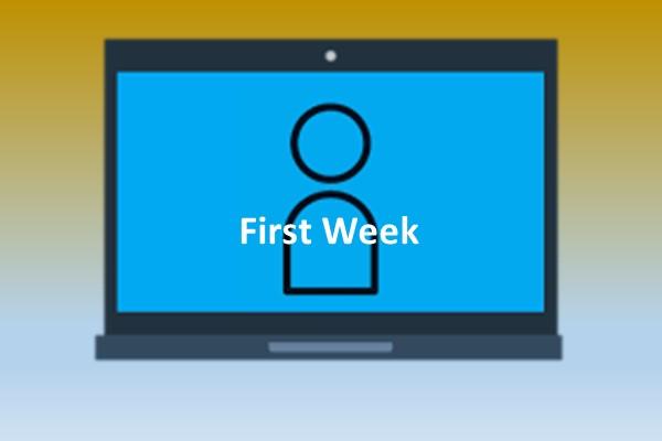 person icon on computer screen with "first week"