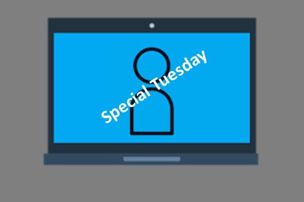 person icon on computer screen with "Special Tuesday"